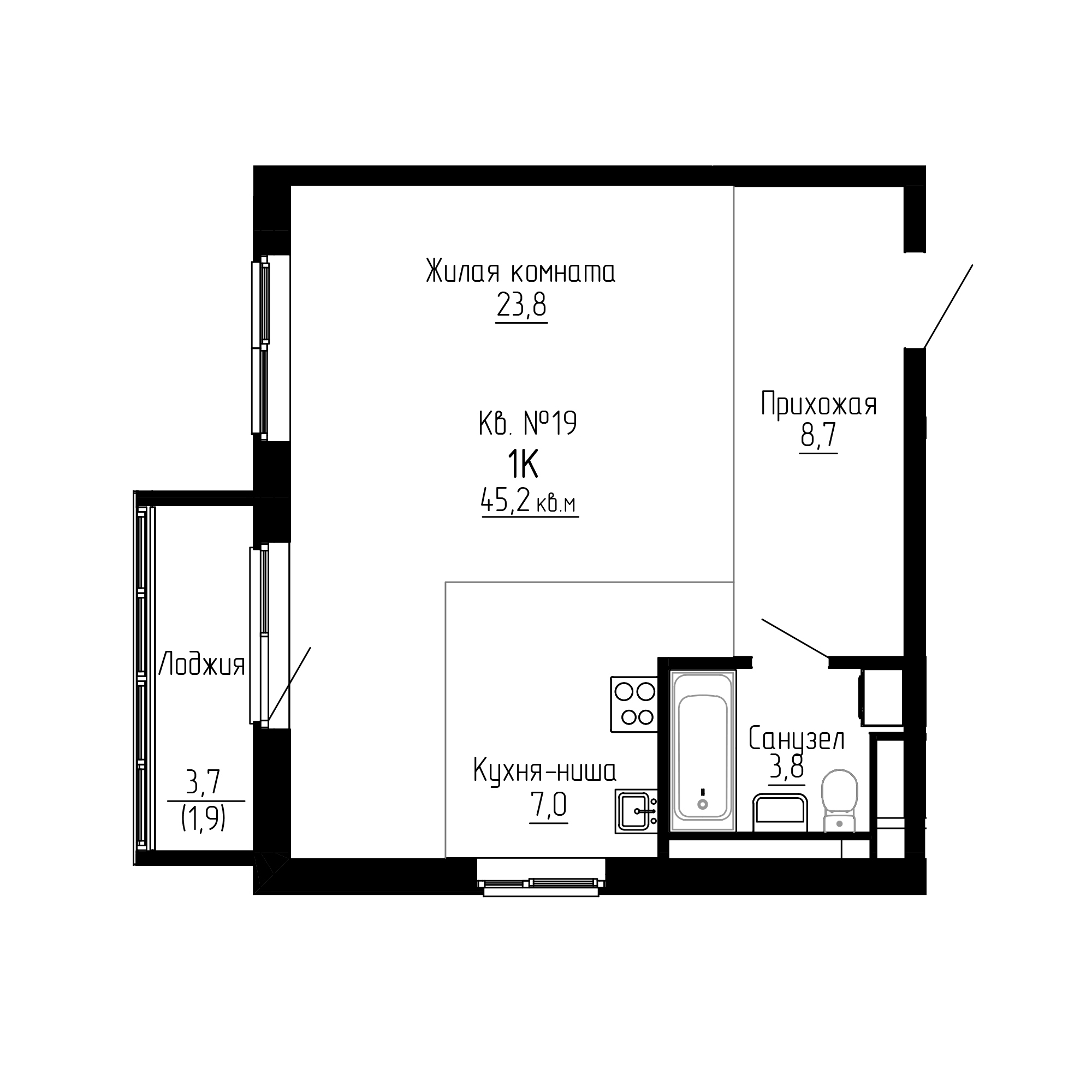 ЖК ДНС Сити (DNS Сити), 1-комн кв 45,2 м2, за 8 077 350 ₽, 4 этаж